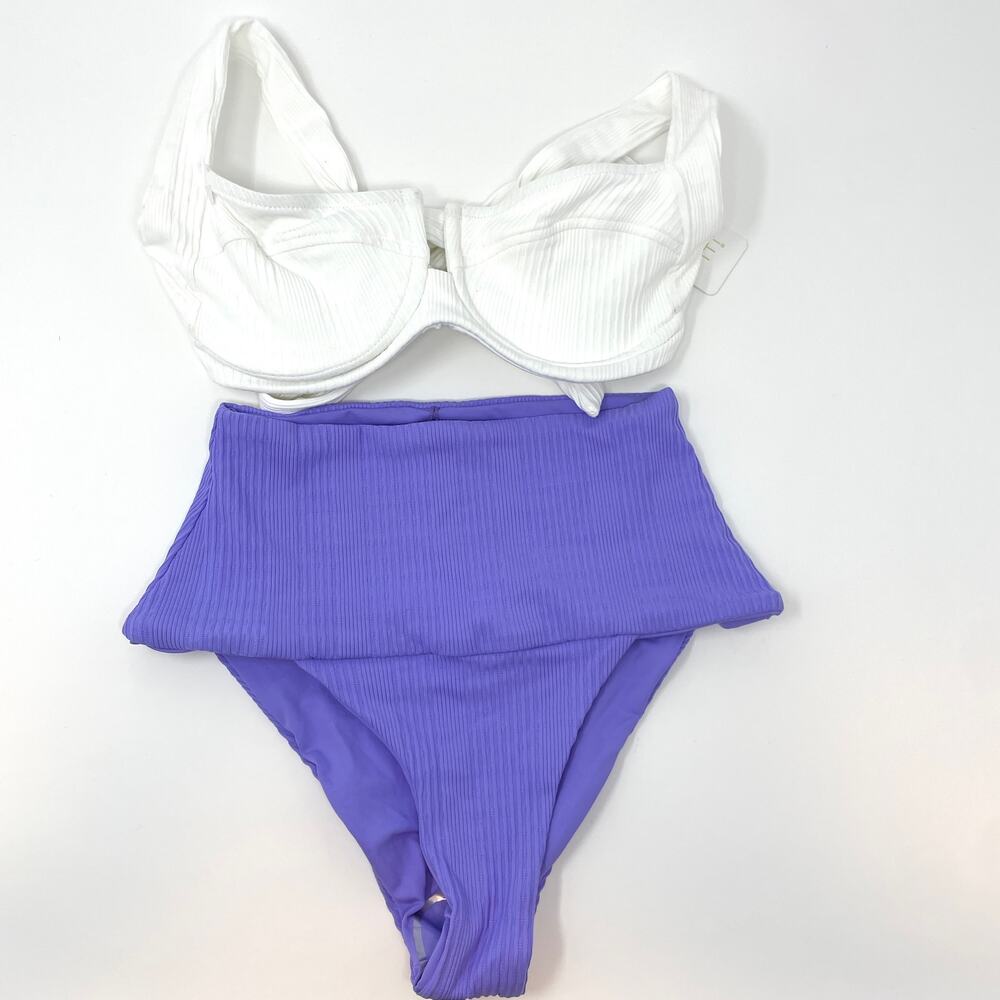 L*SPACE Camellia Desi Bikini Set In White Purple Size XS New